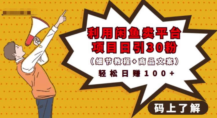 利用闲鱼卖平台项目课程资源日引流30 精准粉丝，轻松日赚100 ，积累人脉可实现二次变现（细节教程 商品文案）-知一项目网