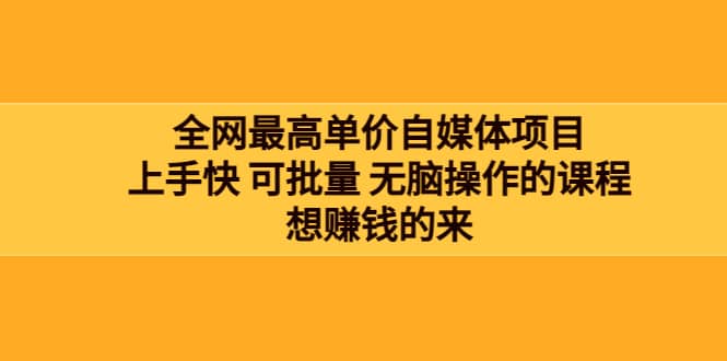 全网最单高价自媒体项目：上手快 可批量 无脑操作的课程，想赚钱的来-知一项目网