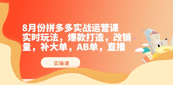8月份拼多多实战运营课，实时玩法，爆款打造，改销量，补大单，AB单，直播-知一项目网