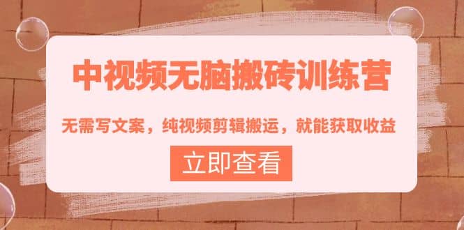 中视频无脑搬砖训练营：无需写文案，纯视频剪辑搬运，就能获取收益-知一项目网
