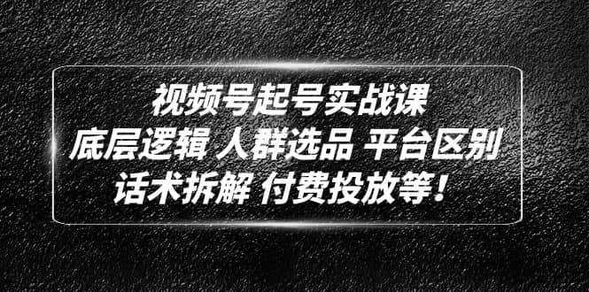 视频号起号实战课：底层逻辑 人群选品 平台区别 话术拆解 付费投放等-知一项目网