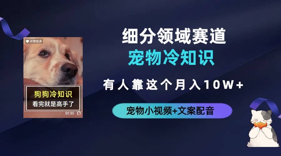 不起眼的抖音细分赛道-宠物冷知识，一段宠物视频配文案，有人靠这个月入10w-知一项目网