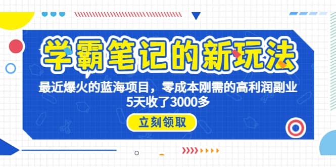 学霸笔记新玩法，最近爆火的蓝海项目，0成本高利润副业，5天收了3000多-知一项目网