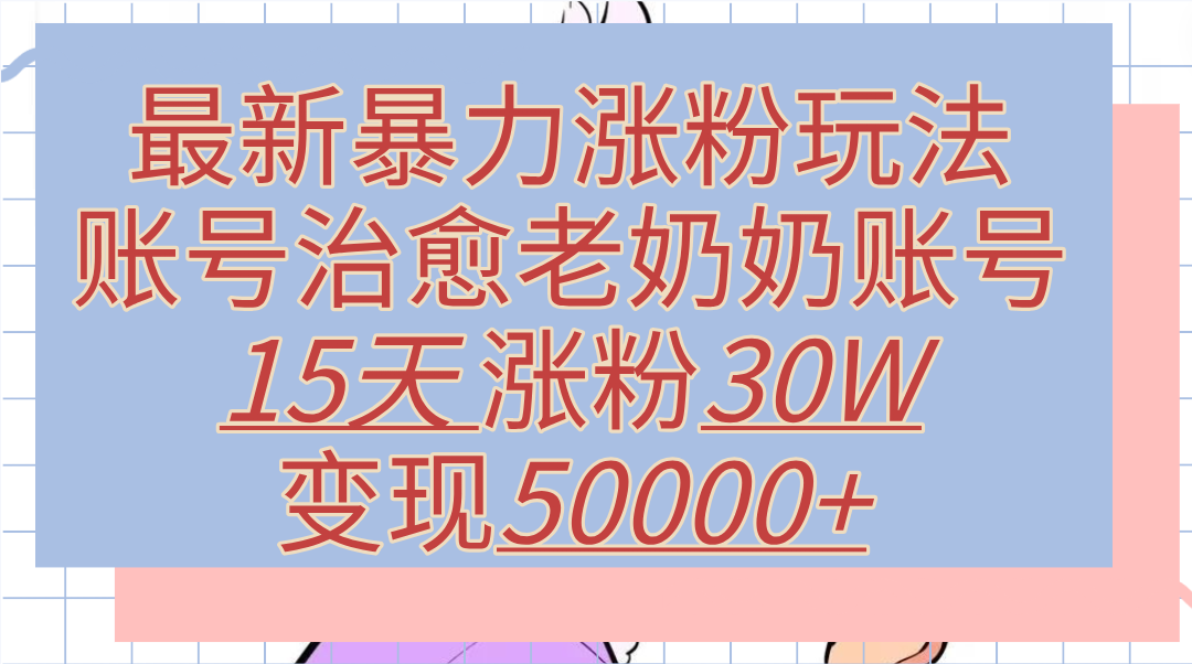 最新暴力涨粉玩法，治愈老奶奶账号，15天涨粉30W，变现50000+【揭秘】-知一项目网