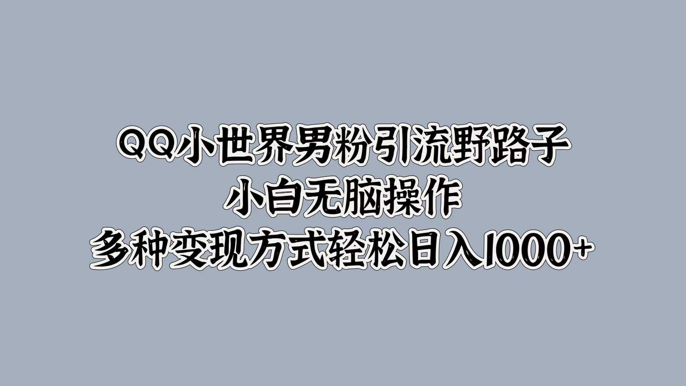 QQ小世界男粉引流野路子，小白无脑操作，多种变现方式轻松日入1000+-知一项目网