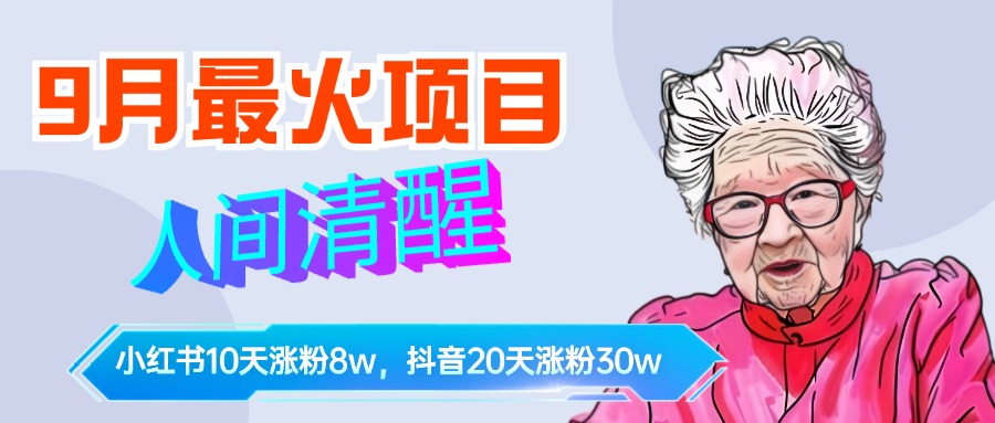 9月最火项目，人间清醒柒奶奶，10天小红薯涨粉8w+，单篇笔记报价1400.-知一项目网