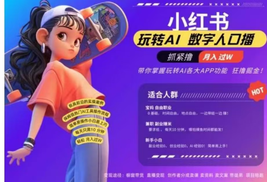 小红书数字人暴力起号，AI改写文案，流量火爆月入破W轻松拿捏，再也不用费劲录口播-知一项目网