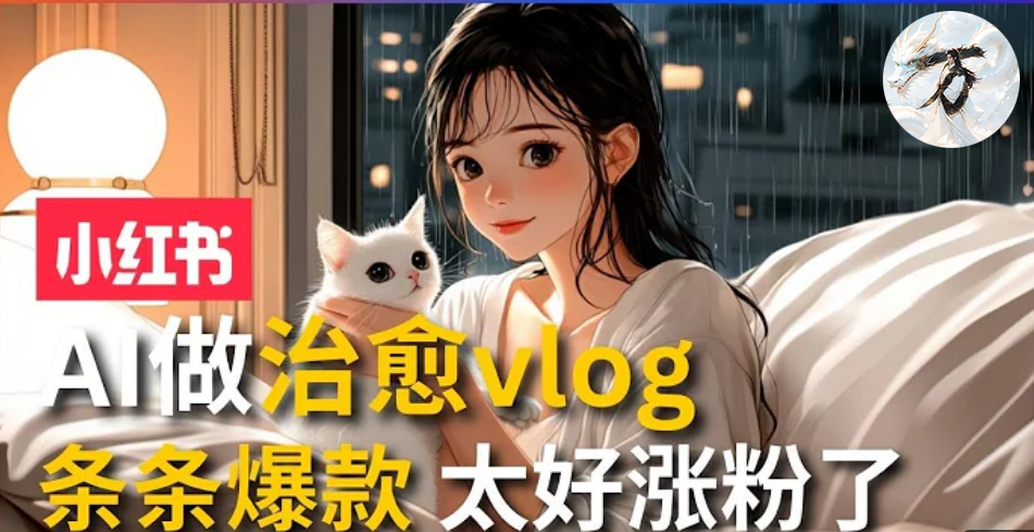 AI治愈系vlog动画视频，小红书7天 涨粉破千，商单报价1500+，0成本制作，日入2000+，有手就会 -白马科技