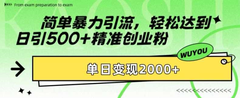 简单暴力引流轻松达到日引500+精准创业粉，单日变现2k【揭秘】-知一项目网