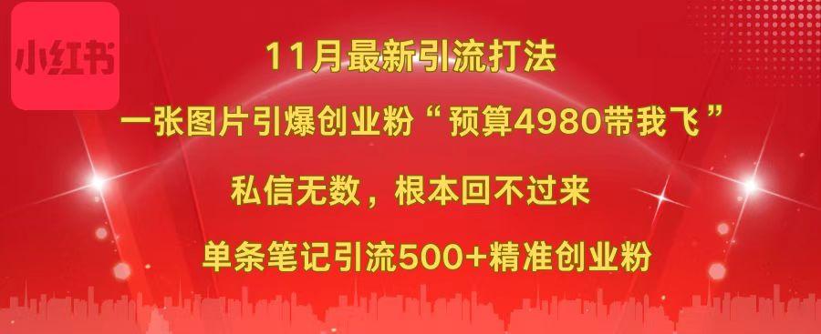 小红书11月最新图片打法，一张图片引爆创业粉“预算4980带我飞”，私信无数，根本回不过来，单条笔记引流500+精准创业粉-知一项目网