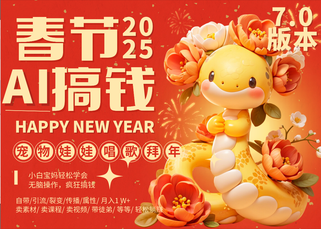 AI春节搞钱7.0升级版 蝴蝶号超火爆萌宠唱歌拜年  AI一键制作 批量出内容   春节做轻松躺赚 每日轻松十分钟  月赚米1W+  抓紧冲！可做视频 可卖素材只带小白和宝妈！-知一项目网