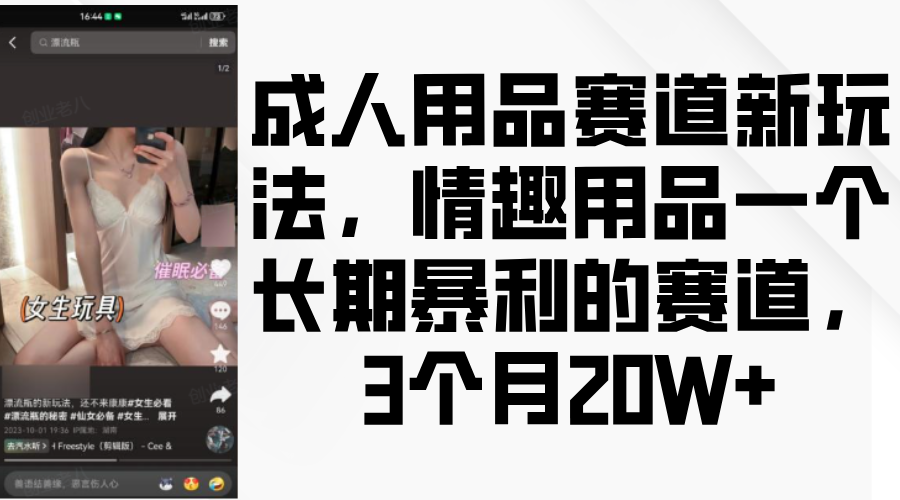 情趣用品一个长期暴利的赛道，成人用品赛道新玩法，3个月20W+-知一项目网