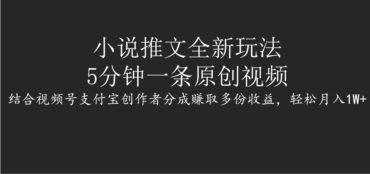 小说推文全新玩法，5分钟一条原创视频，结合视频号支付宝创作者分成赚取多份收益，轻松月入1W+-知一项目网