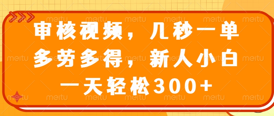 审核视频项目，几秒一单，多劳多得，新人小白一天轻松300+-知一项目网