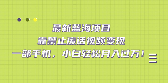 最新蓝海项目，靠禁止废话视频变现，一部手机，小白轻松月入过万！-白马科技