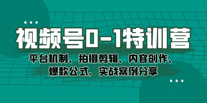 视频号0-1特训营：平台机制、拍摄剪辑、内容创作、爆款公式，实战案例分享-白马科技
