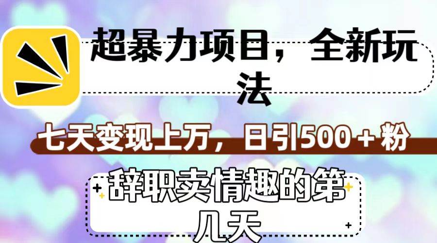 超暴利项目，全新玩法（辞职卖情趣的第几天），七天变现上万，日引500 粉-白马科技