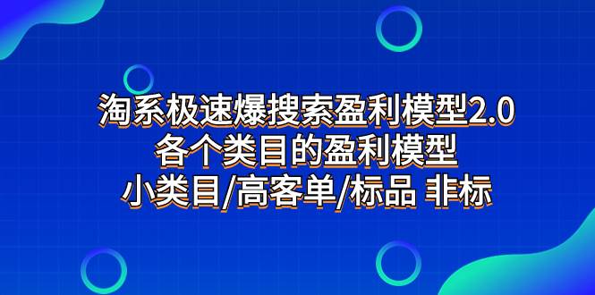 淘系极速爆搜索盈利模型2.0，各个类目的盈利模型，小类目/高客单/标品 非标-白马科技