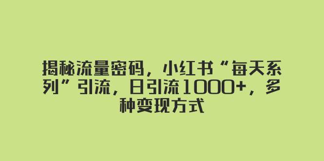 揭秘流量密码，小红书“每天系列”引流，日引流1000 ，多种变现方式-白马科技