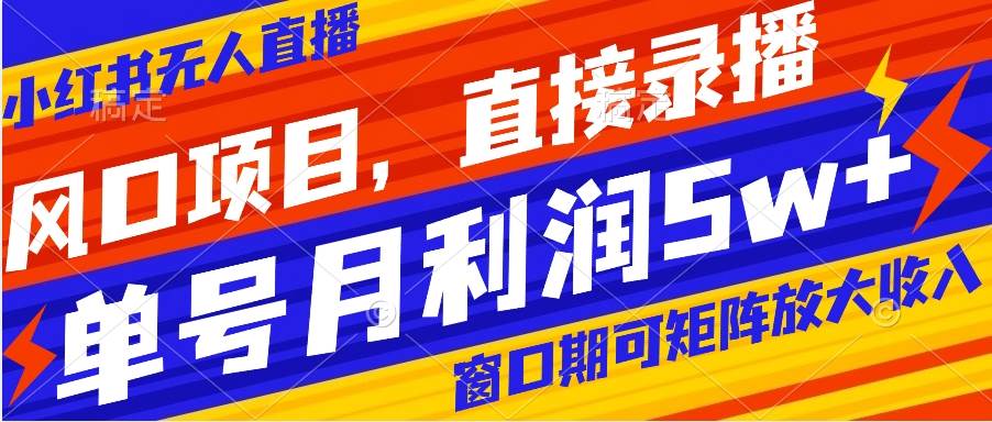 风口项目，小红书无人直播带货，直接录播，可矩阵，月入5w-白马科技