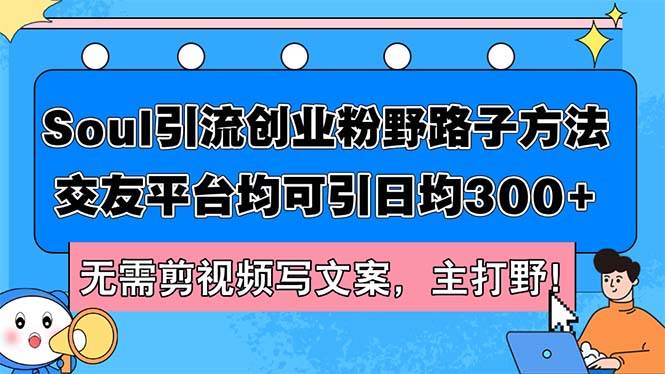Soul引流创业粉野路子方法，交友平台均可引日均300+，无需剪视频写文案…-知一项目网