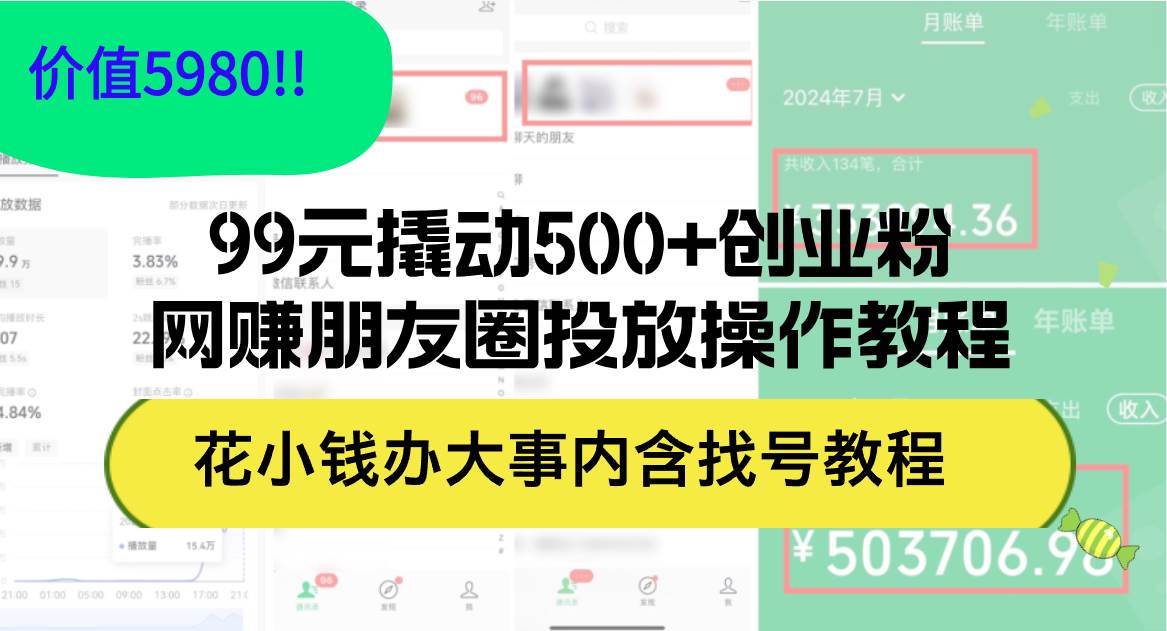 99元撬动500+创业粉，网赚朋友圈投放操作教程价值5980！花小钱办大事内…-白马科技